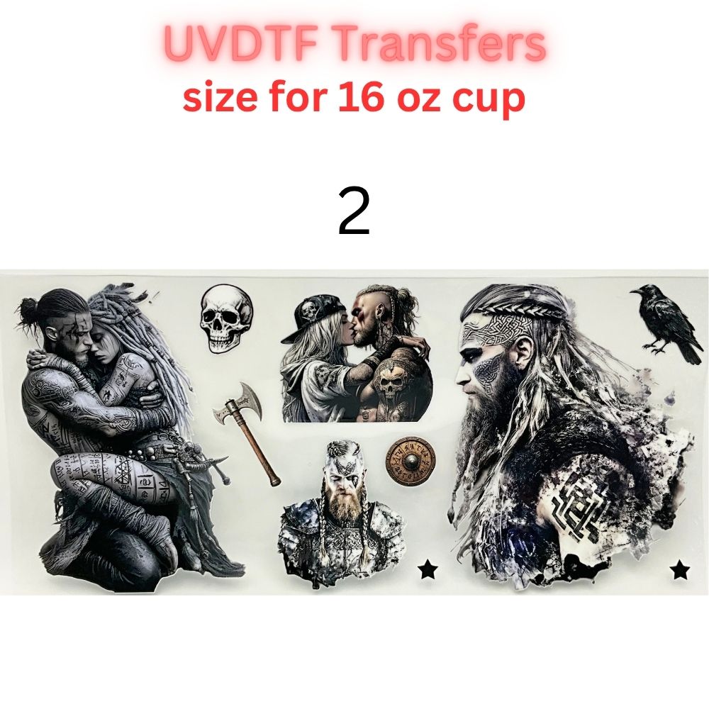 Nordic Warrior UV DTF Transfer | Viking Inspired Cup Wrap | 16 oz Glass Can Decal | Waterproof Permanent Sticker