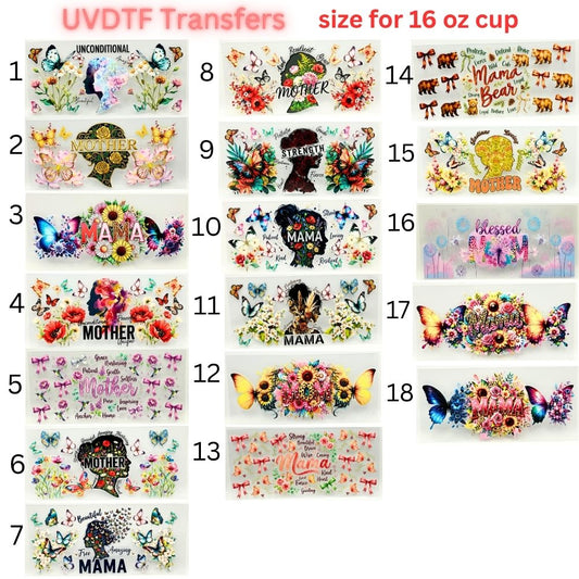 Mother UVDTF Cup Wrap | Mama Floral Tumbler Decal | Mom Gift Transfer | 16oz Glass Cup Wrap | Butterfly Flower Design