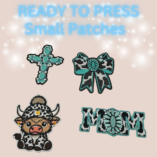 Ready-To-Press Small Embroidered Patches | Western Cow, Cross, Bow & MOM Patch | Hat & Apparel Heat Press Patch