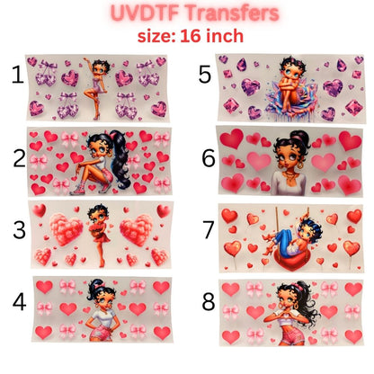 Retro Pin-Up Girl UVDTF Cup Wrap | Cute Heart Aesthetic 16oz Libbey Wrap | Valentine Coquette Tumbler Transfer | Girly Cartoon Decal