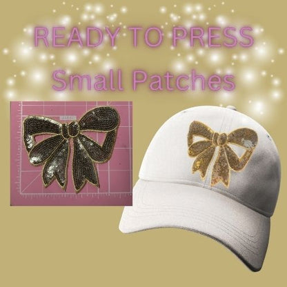 ✨ READY TO PRESS Small Glitter Star & Bow Patches | Sparkly Iron-On Embroidered Appliqués