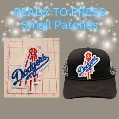 ⚾✨ Ready-to-Press Small Embroidered Baseball Script Patch – Red, White & Blue Design