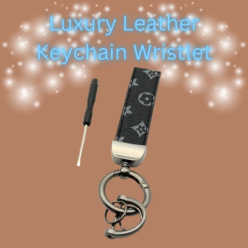 Leather Keychain Wristlet – Monogram Strap Key Ring with Metal Hardware & Mini Screwdriver