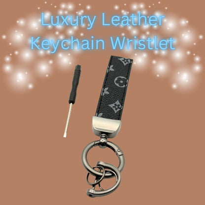 Leather Keychain Wristlet – Monogram Strap Key Ring with Metal Hardware & Mini Screwdriver
