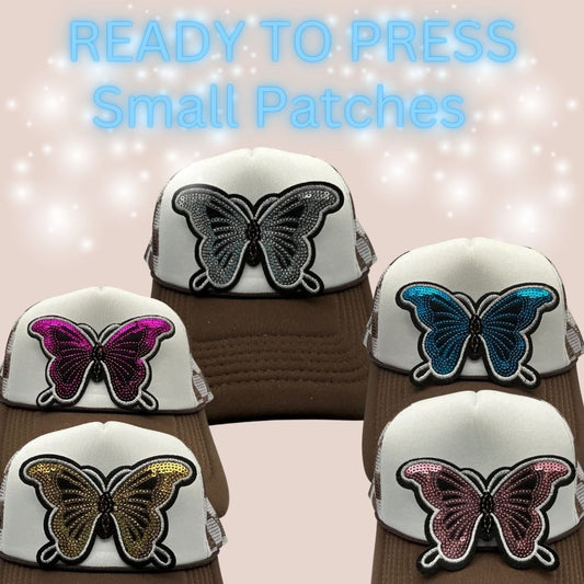 Ready to Press Sequin Butterfly Patches | Small Embroidered Butterfly Heat Transfer Patches for Hats & Apparel