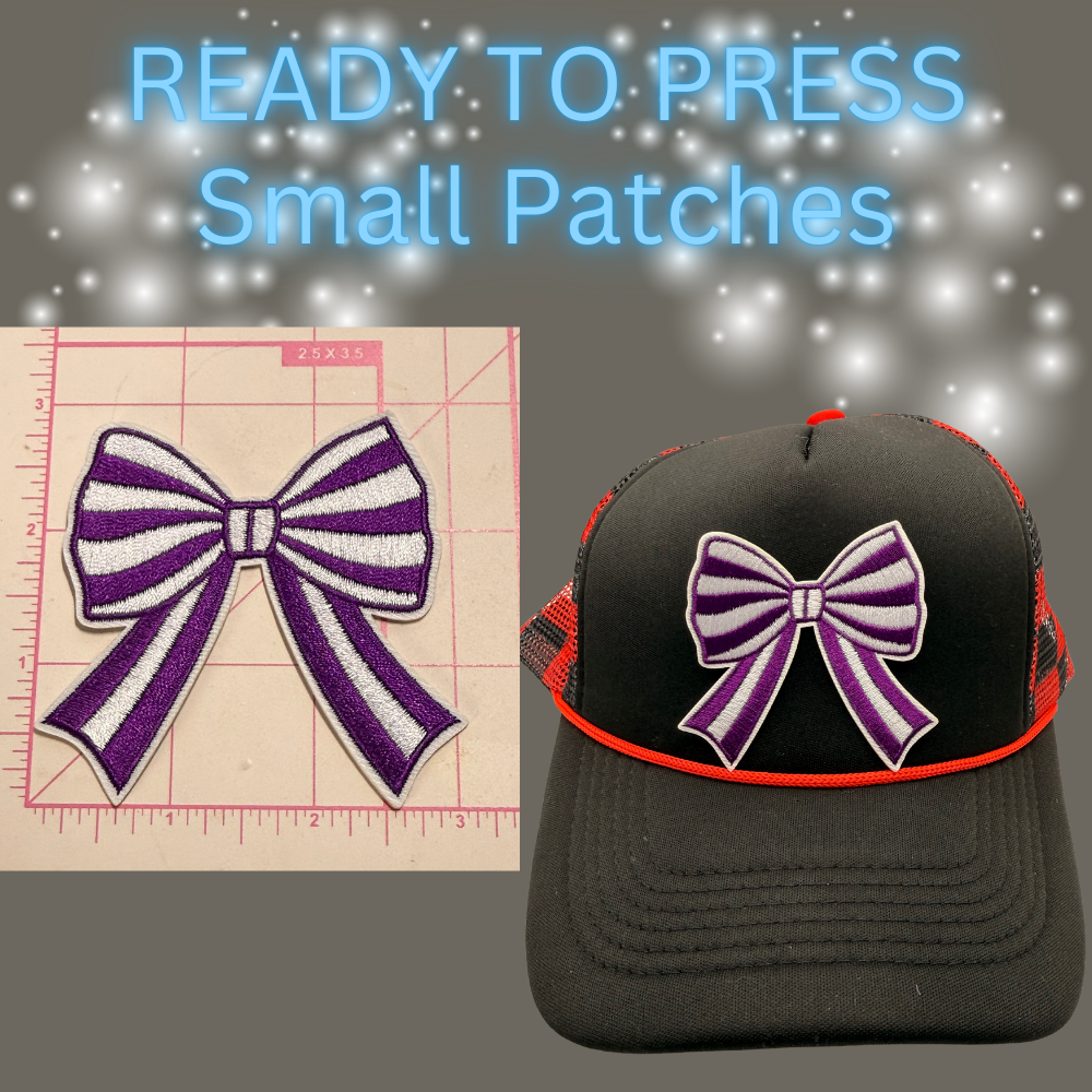 Ready to Press Small Bow Patches – Embroidered Striped Bow Appliqués for Hats, Clothing, Accessories
