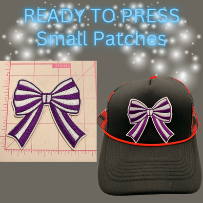 Ready to Press Small Bow Patches – Embroidered Striped Bow Appliqués for Hats, Clothing, Accessories