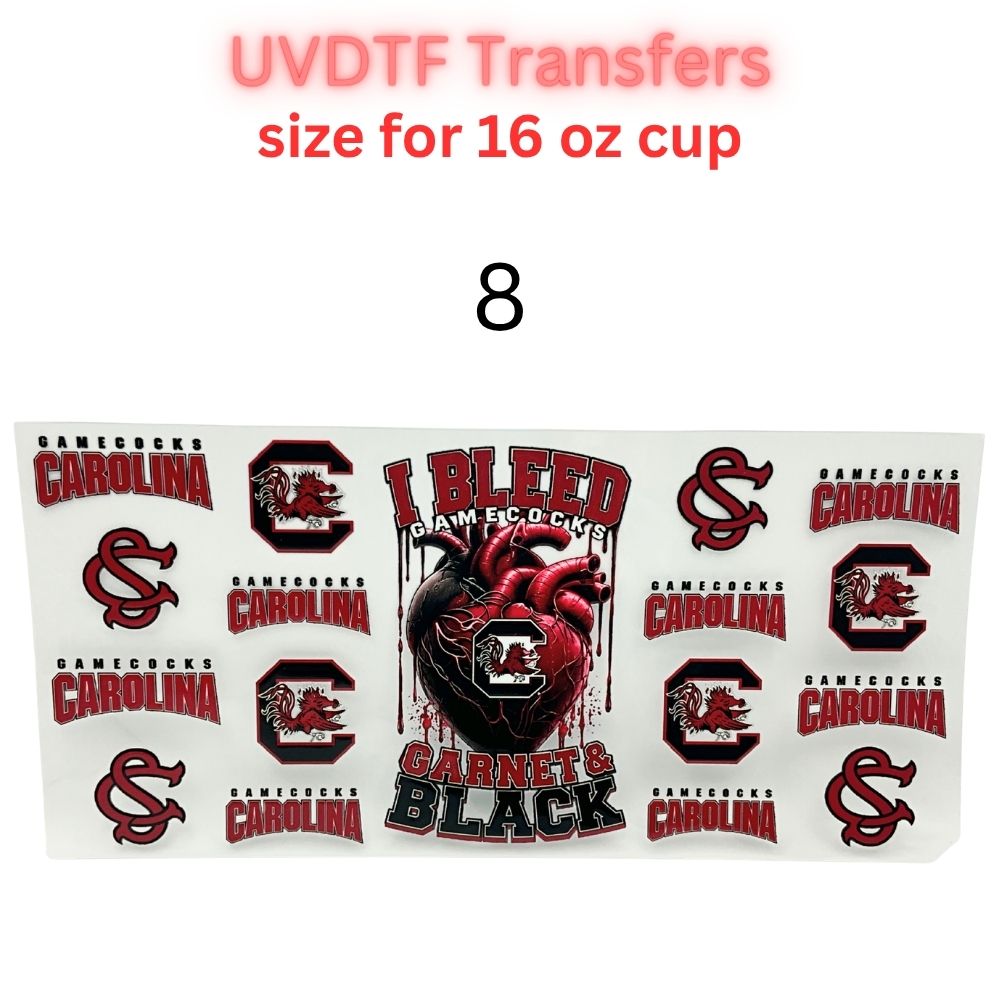 Garnet & Black Football-Themed UV DTF Cup Wrap Decals | 16 oz Cup Transfers | Mascot-Inspired Sports Designs | Waterproof Tumbler Stickers