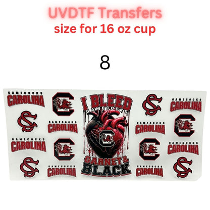 Garnet & Black Football-Themed UV DTF Cup Wrap Decals | 16 oz Cup Transfers | Mascot-Inspired Sports Designs | Waterproof Tumbler Stickers