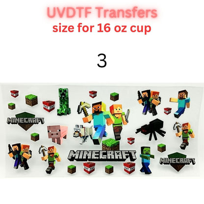 Block Adventure Game Inspired UV DTF Cup Wrap Decal for 16 oz Glass Can | Pixel Mining Theme Waterproof Transfer Sticker