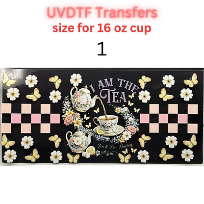Regency Tea Party UVDTF Cup Wraps | Vintage Tea Aesthetic Transfers | Floral Tea Cup Designs | 16oz Glass Cup Wrap Decals