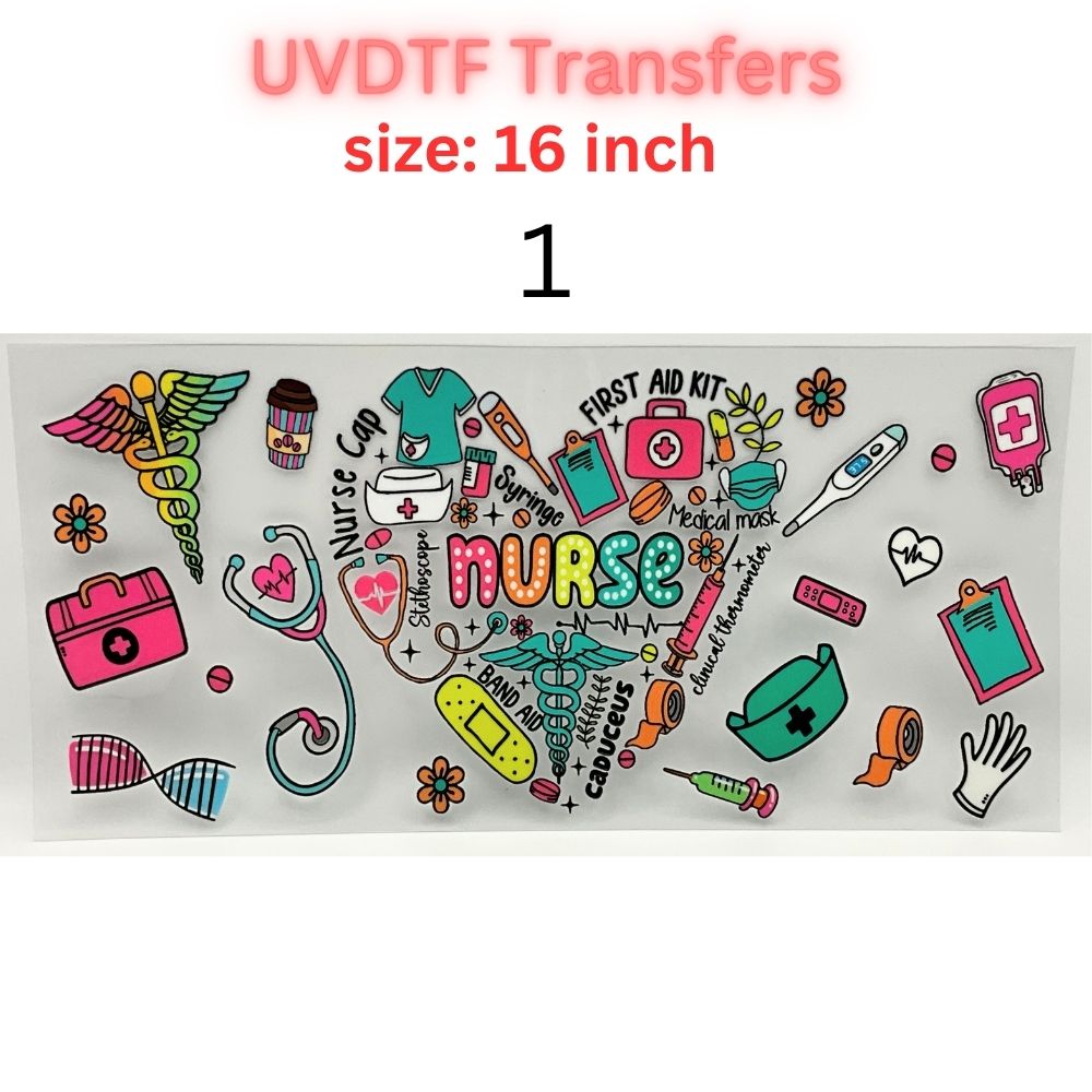 Nurse UVDTF Cup Wrap | 16oz Glass Can Transfer | Nurse Life Tumbler Decal | Healthcare Gift | RN CNA Medical Wrap