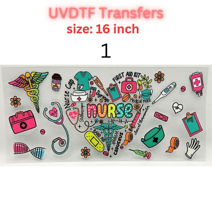 Nurse UVDTF Cup Wrap | 16oz Glass Can Transfer | Nurse Life Tumbler Decal | Healthcare Gift | RN CNA Medical Wrap