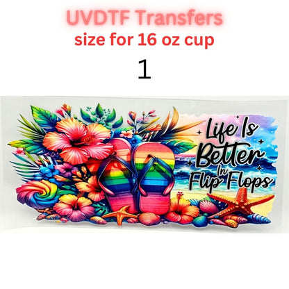 Ocean UVDTF Cup Wrap | Sea Turtle Dolphin Tumbler Decal | Beach Summer Coastal Designs | 16oz Glass Cup Transfer