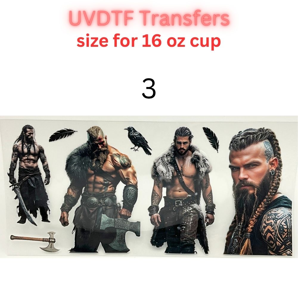 Nordic Warrior UV DTF Transfer | Viking Inspired Cup Wrap | 16 oz Glass Can Decal | Waterproof Permanent Sticker