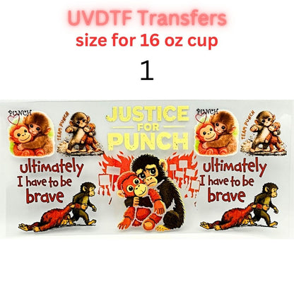 Cute Monkey UVDTF Cup Wrap | Plush Animal Tumbler Decal | Kawaii Cartoon Wrap | 16oz Glass Cup Transfer