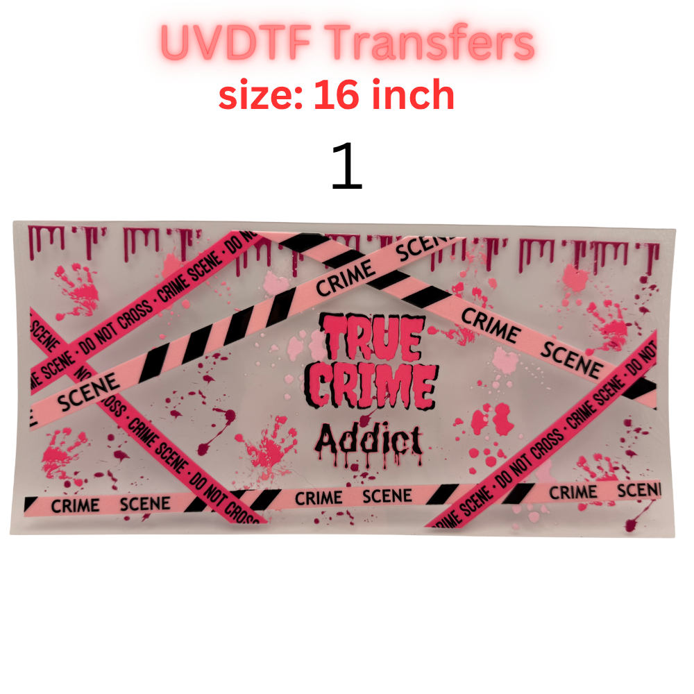 True Crime Inspired UVDTF Transfers | 16 Inch Wraps | Crime Scene Aesthetic Designs | Cup Wrap Bundle