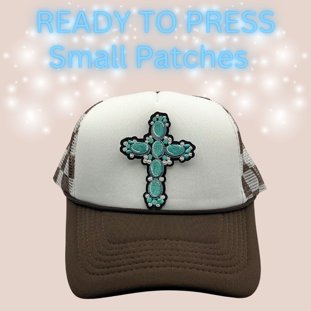 Ready-To-Press Small Embroidered Patches | Western Cow, Cross, Bow & MOM Patch | Hat & Apparel Heat Press Patch