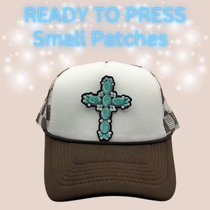 Ready-To-Press Small Embroidered Patches | Western Cow, Cross, Bow & MOM Patch | Hat & Apparel Heat Press Patch