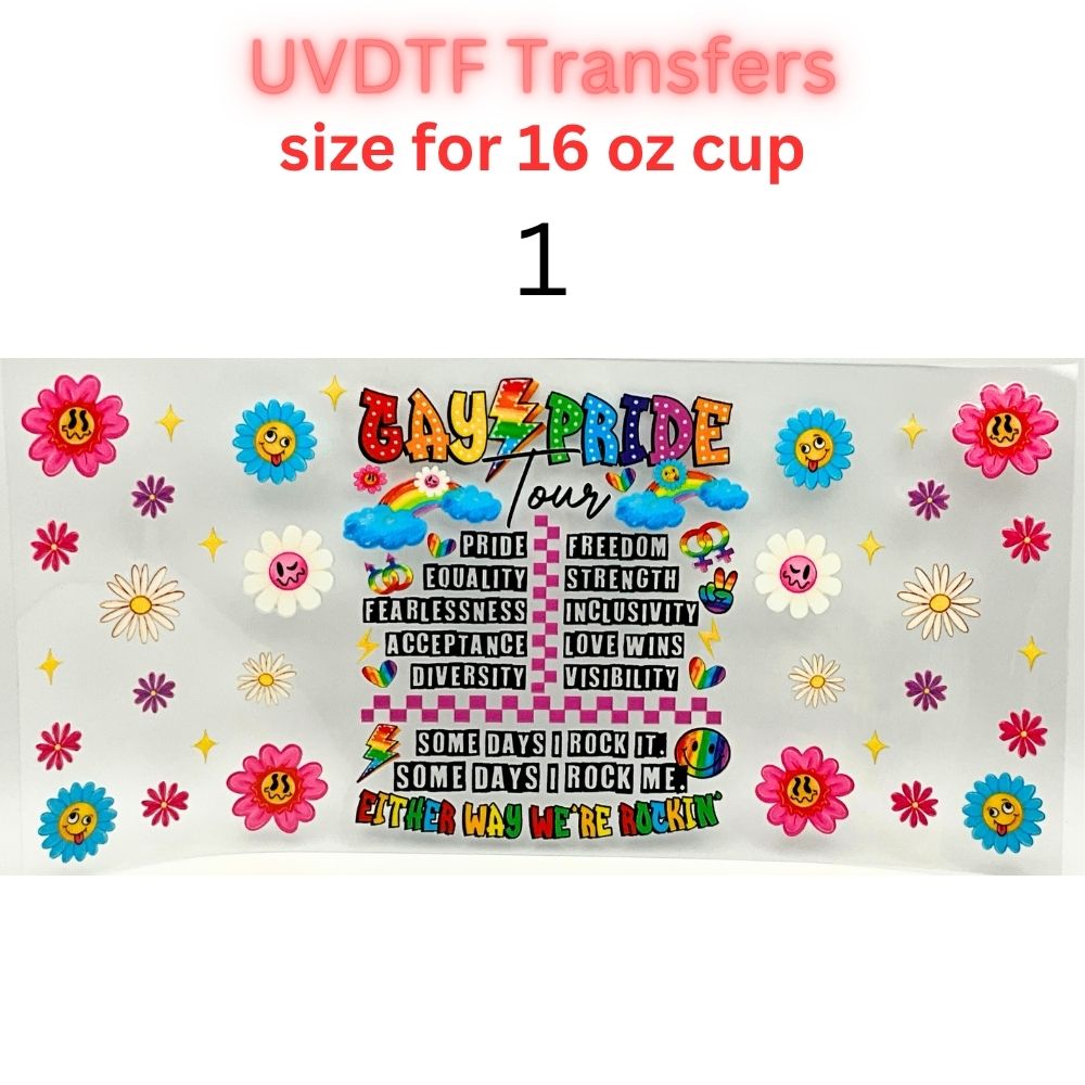 Rainbow Pride UVDTF Cup Wrap | Love & Equality Glass Cup Decal | Colorful Tumbler Wrap | 16oz Libbey Transfer