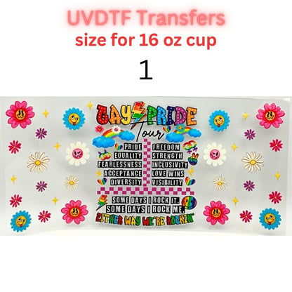 Rainbow Pride UVDTF Cup Wrap | Love & Equality Glass Cup Decal | Colorful Tumbler Wrap | 16oz Libbey Transfer
