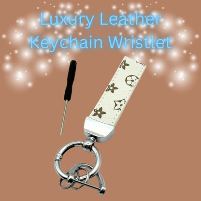 Leather Keychain Wristlet – Monogram Strap Key Ring with Metal Hardware & Mini Screwdriver