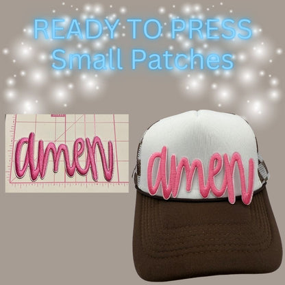 ✨ READY TO PRESS — “Amen” Small Patches (Trucker Hat Patches) ✨