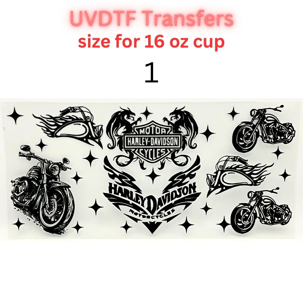 Motorcycle UVDTF Cup Wrap | Biker Skull Tumbler Decal | Vintage Chopper Design | 16oz Glass Cup Transfer | Retro Rider Theme