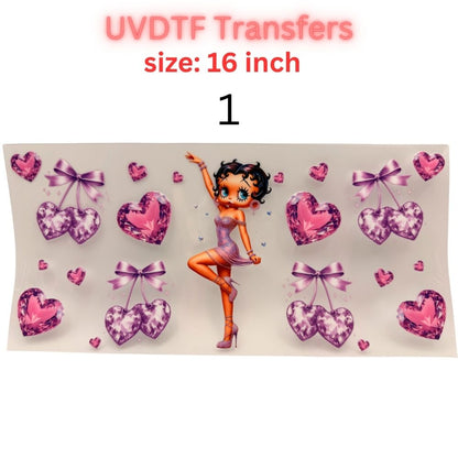 Retro Pin-Up Girl UVDTF Cup Wrap | Cute Heart Aesthetic 16oz Libbey Wrap | Valentine Coquette Tumbler Transfer | Girly Cartoon Decal