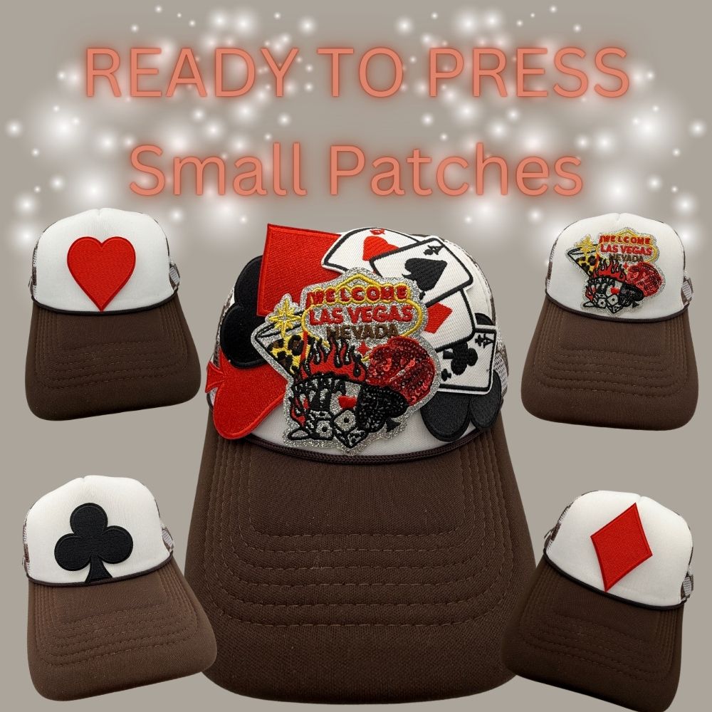 READY TO PRESS Small Patches – Heart, Spade, Clubs, Diamonds & Vegas Designs | Hat Patches | Embroidery Iron-On Patch | Trucker Hat Accessories
