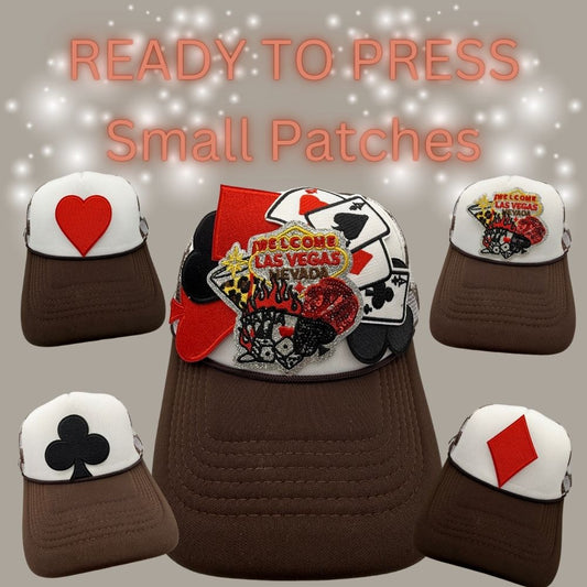 READY TO PRESS Small Patches – Heart, Spade, Clubs, Diamonds & Vegas Designs | Hat Patches | Embroidery Iron-On Patch | Trucker Hat Accessories