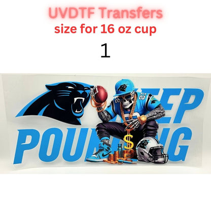 Panther Style Football UV DTF Wrap for 16oz Glass Can | Black Blue Sports Fan Cup Wrap | Game Day Tumbler Decal