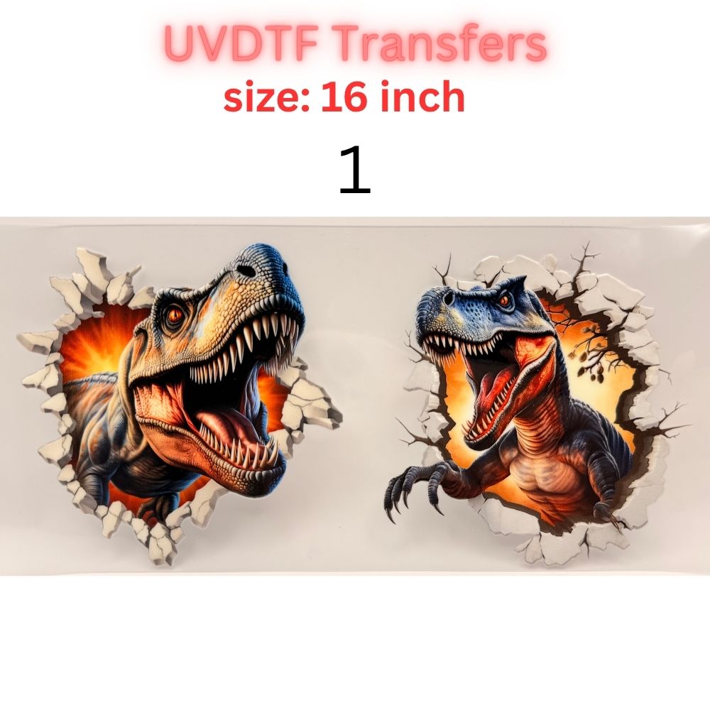 Realistic Dinosaur UVDTF Cup Wrap | T-Rex Breakthrough Design 16oz Libbey Glass Wrap | Jurassic Style Tumbler Transfer | Dino Lover Decal