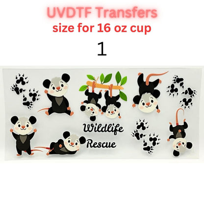 UVDTF Cup Wrap Transfers for 16oz Glass | Cute Wildlife Animal Wraps | Panda & Raccoon Designs | Ready to Apply Decals