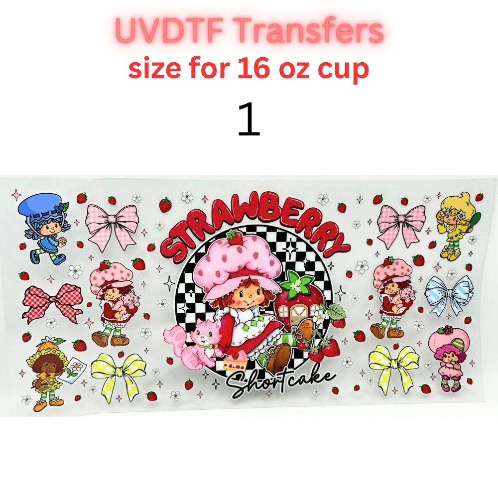 Cute Cartoon UV DTF Cup Wrap for 16oz Glass Can | Retro Strawberry, Farm Animals, Bear & Bird Drinkware Transfer