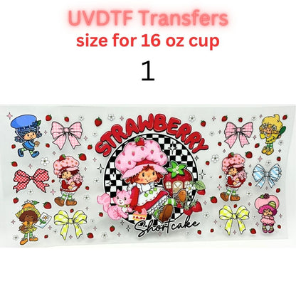 Cute Cartoon UV DTF Cup Wrap for 16oz Glass Can | Retro Strawberry, Farm Animals, Bear & Bird Drinkware Transfer