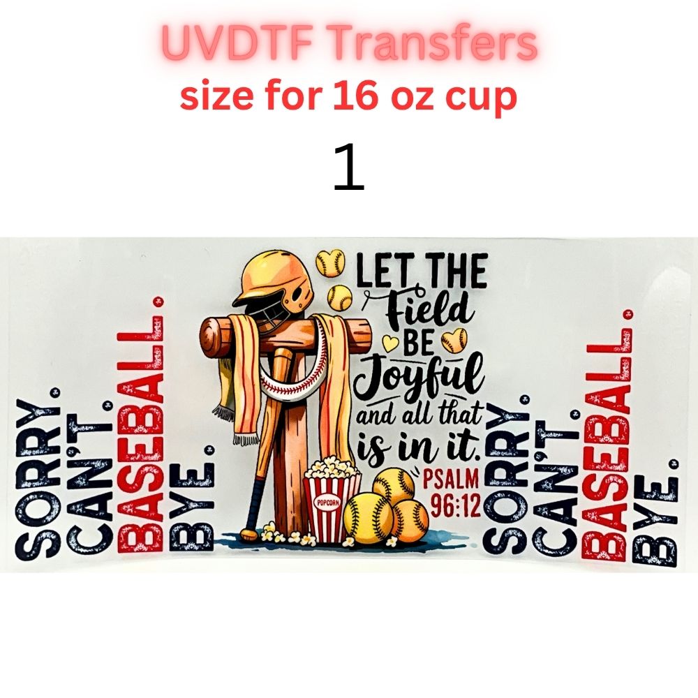 Baseball UVDTF Cup Wrap | Sports Glass Cup Decal | Game Day Tumbler Wrap | 16oz Libbey Glass Transfer