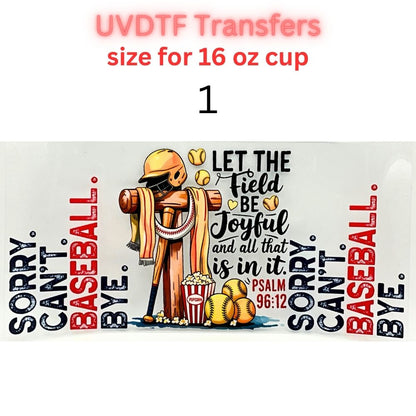 Baseball UVDTF Cup Wrap | Sports Glass Cup Decal | Game Day Tumbler Wrap | 16oz Libbey Glass Transfer