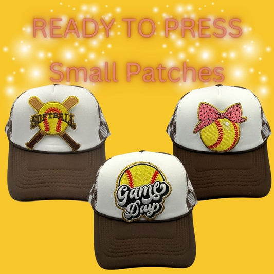 🟡 READY TO PRESS – Softball Small Patches | Hat Patches | Embroidered Patches