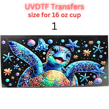 Sea Turtle UVDTF Cup Wrap | Ocean Animal Glass Cup Decal | Cute Marine Life Wrap | 16oz Libbey Glass Transfer