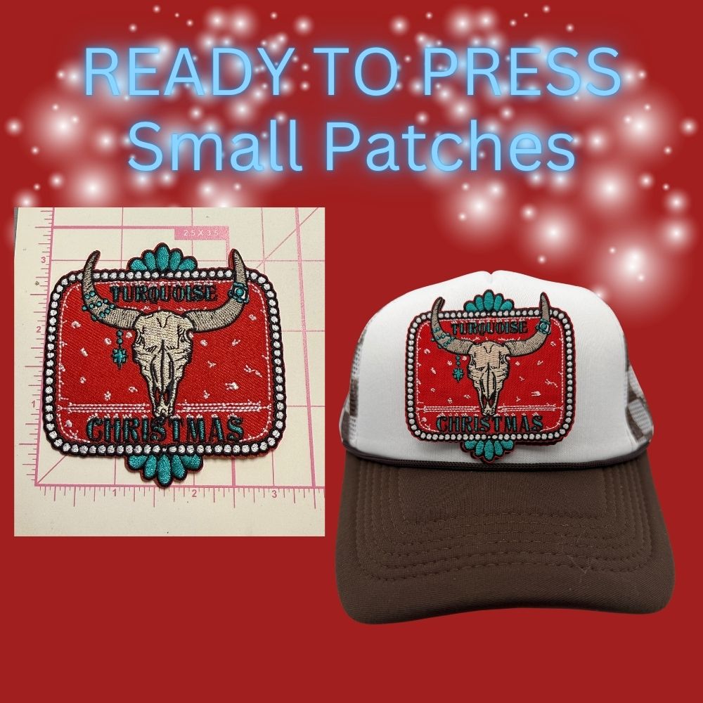 READY TO PRESS – Small Christmas Patch Collection (Cow Skull & Star Lights)