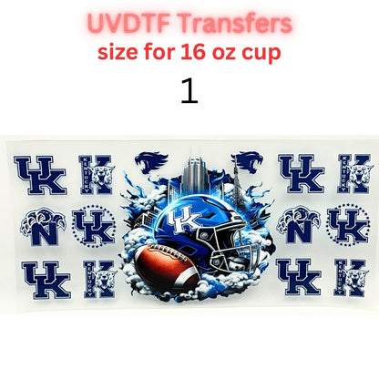 UVDTF Football Cup Wraps for 16oz Glass | College-Inspired Sports Designs | Helmet & City Theme Wraps | Ready to Apply Decals