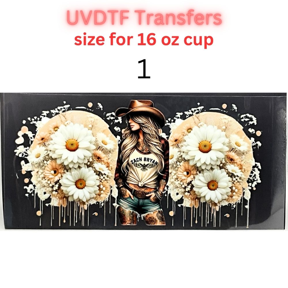 Western UVDTF Cup Wrap | Country Cowgirl Tumbler Decal | Floral Skull & Farmhouse Designs | 16oz Glass Cup Transfer