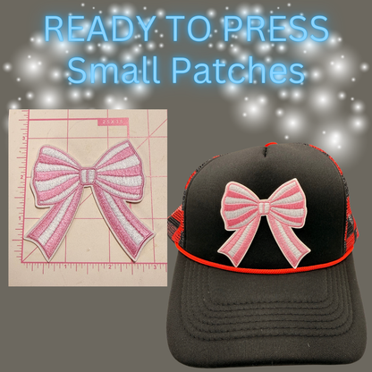 Ready to Press Small Bow Patches – Embroidered Striped Bow Appliqués for Hats, Clothing, Accessories