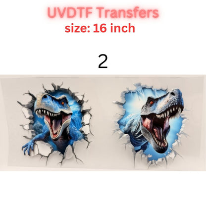 Realistic Dinosaur UVDTF Cup Wrap | T-Rex Breakthrough Design 16oz Libbey Glass Wrap | Jurassic Style Tumbler Transfer | Dino Lover Decal