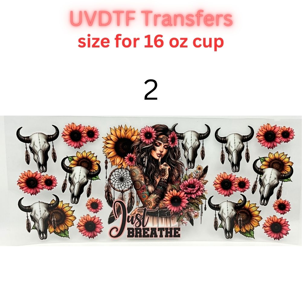Boho Floral UV DTF Cup Wrap for 16oz Glass Can | Western Cowgirl, Book Lover & Sunflower Tumbler Decal | Aesthetic Drinkware Transfer