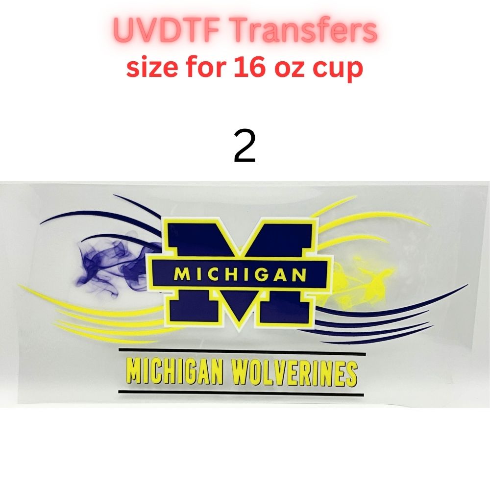 College Style Football UV DTF Wrap for 16oz Glass Can | Blue Yellow Purple Red Sports Fan Cup Wrap | Game Day Tumbler Decal