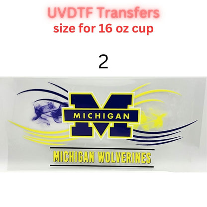 College Style Football UV DTF Wrap for 16oz Glass Can | Blue Yellow Purple Red Sports Fan Cup Wrap | Game Day Tumbler Decal
