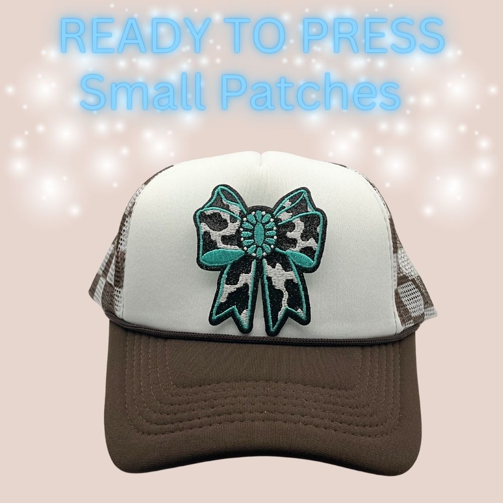 Ready-To-Press Small Embroidered Patches | Western Cow, Cross, Bow & MOM Patch | Hat & Apparel Heat Press Patch