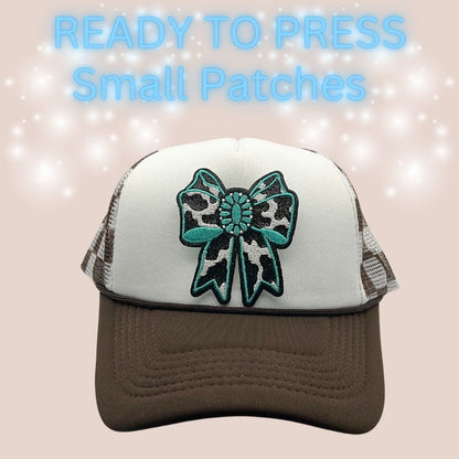 Ready-To-Press Small Embroidered Patches | Western Cow, Cross, Bow & MOM Patch | Hat & Apparel Heat Press Patch
